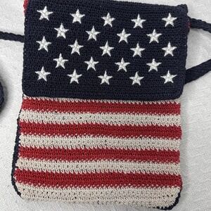 American Flag USA Stars Stripes Crochet Crossbody Cell Phone Bag